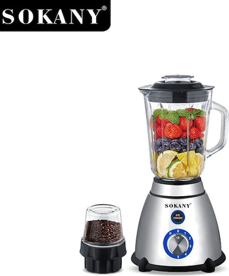 Sokany Μπλέντερ με Γυάλινη Κανάτα 1.5 lt 800W Inox SK-03031
