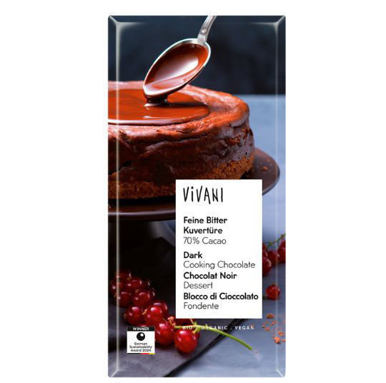 Vivani Шоколад Кувертюра Дарк 70% Какао Черен 200гр