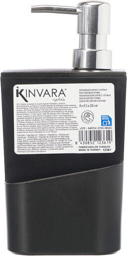 Kinvara Dispenser Κουζίνας Πλαστικό με Θήκη για Σφουγγάρι Μαύρο 650ml Kinvara Dispenser Κουζίνας Πλαστικό με Θήκη για Σφουγγάρι Μαύρο 650ml