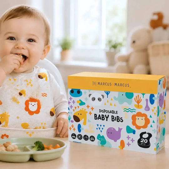 Disposable Baby Bibs Marcus & Marcus Waterproof with Hoop & Loop Fastener & Pocket 20 Pieces Marcus & Lola