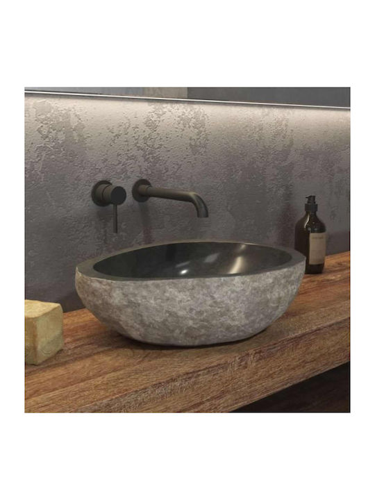 Karag River Stone NRS3 40 Επικαθήμενος Νιπτήρας Πέτρινος 45x45x15cm Γκρι