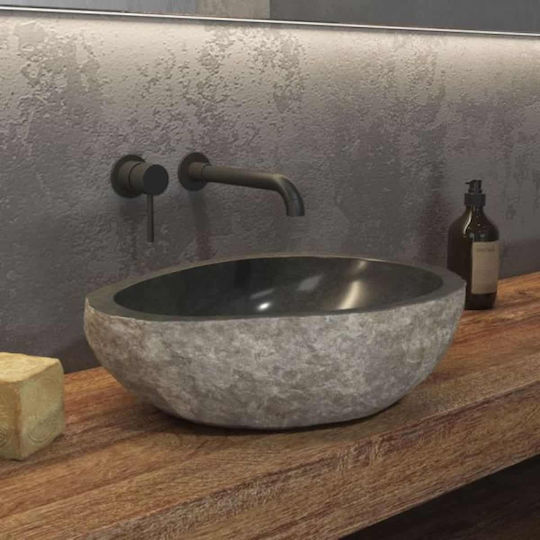 Karag River Stone NRS3 40 Επικαθήμενος Νιπτήρας Πέτρινος 45x45x15cm Γκρι