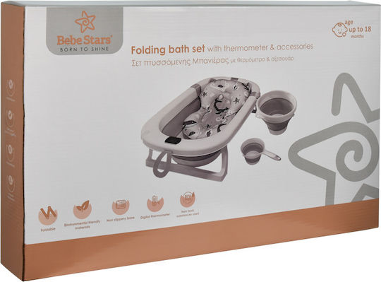 Bebe Stars Folding Baby Bath with Thermometer Grey