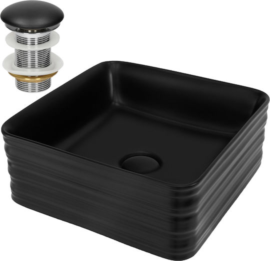 ML-Design Επικαθήμενος Νιπτήρας Κεραμικός 39x39x15cm Μαύρος