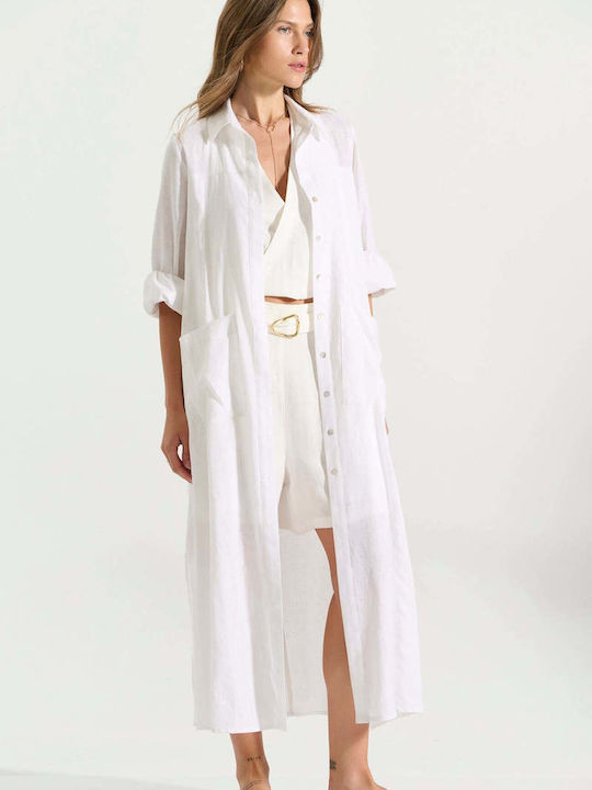 Summer Maxi Shirt Dress White