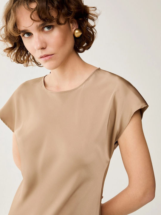 Rochie Midi De Seara Din Satin Bej
