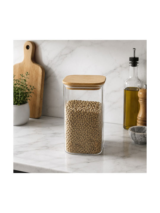 Borcan Din Sticlă 0,4l Capac Din Lemn Ankor Buc