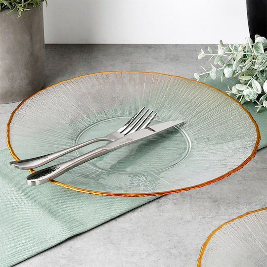 Home&Styling Collection Πιάτο Ρηχό Γυάλινο Χρυσό με Διάμετρο 28cm