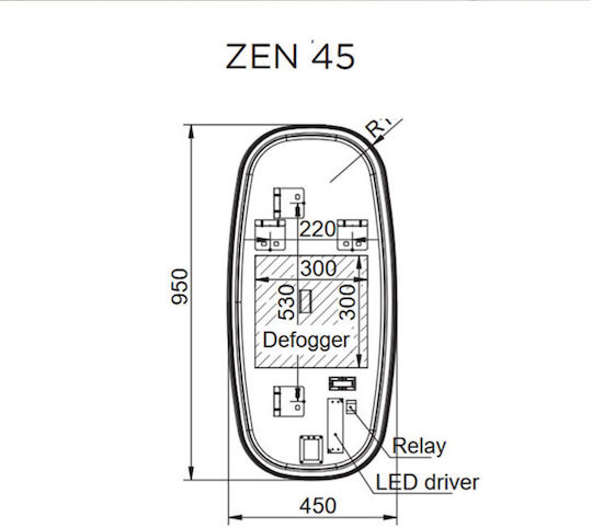 Luminor Zen Правоъгълно Огледало За Баня LED 45x95см Черно