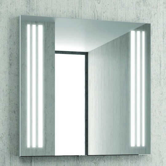 Karag Magnifying Square Bathroom Mirror Led made of Stainless Steel 75x75cm