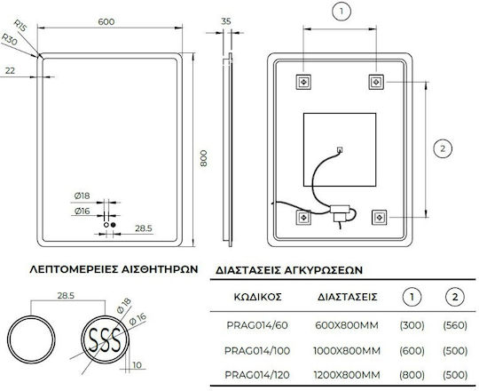 Imex Oglindă Pătrată De Baie Cu Lumini LED Din Metal 100x80cm