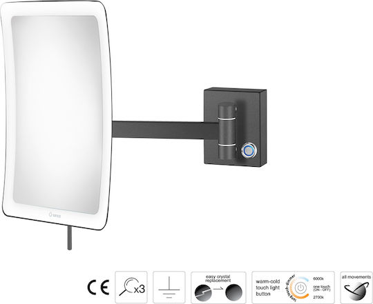 Sanco Vergrößerung Rechteckiger Badezimmerspiegel LED aus Metall 19x24cm Beige Mat