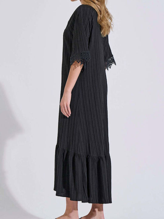 Summer Maxi Knitted Dress with Ruffles Black