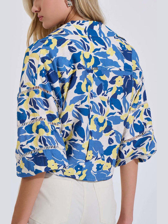 Long Sleeve Women's Shirt Blue Floral