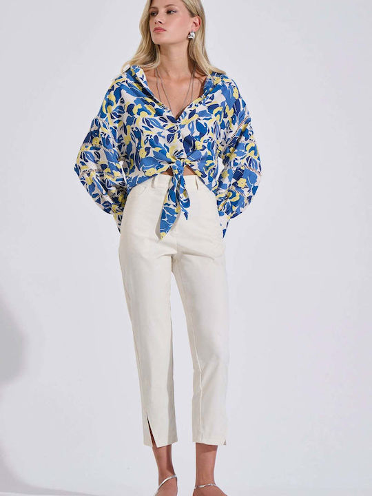 Long Sleeve Women's Shirt Blue Floral