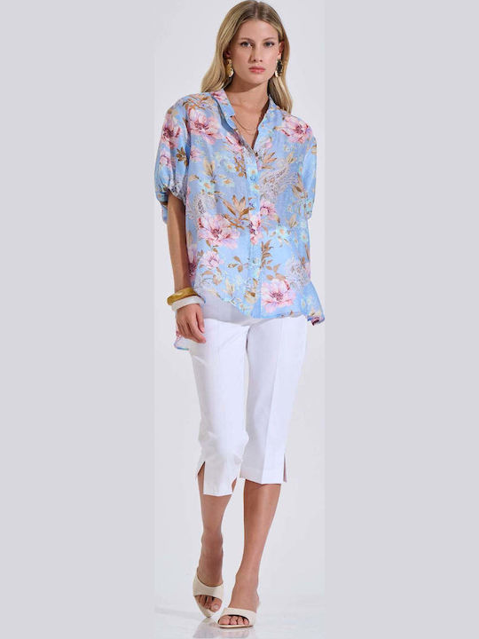 Long Sleeve Women's Linen Shirt Siel Floral