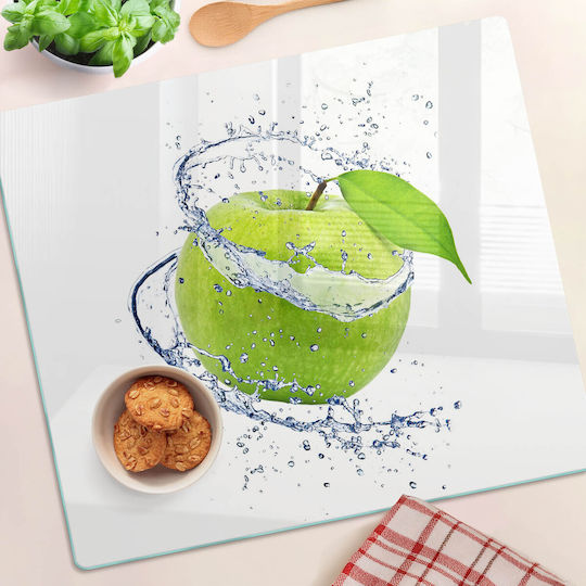 Schneidebrett Aus Glas Mit Grünem Apfel Design 60x52 Cm