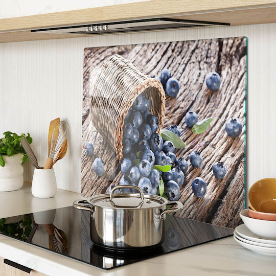 Tăbliță Decorativă Din Sticlă Pentru Bucătărie Din Sticlă Securizată Coș De Afine 60x52 Cm