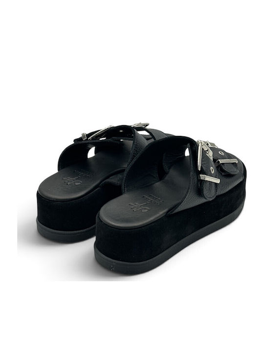 Leather Women's Flat Sandals Flatforms Black