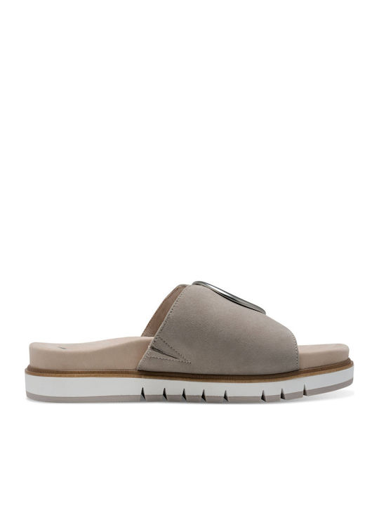 Leder Flache Damen Sandalen Grau