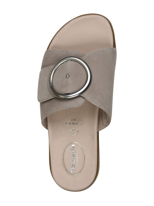 Leder Flache Damen Sandalen Grau