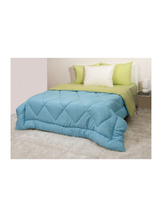 Viopros Пухено Куинсайз 220x240бр Двутонално Turquoise/Lahani 350 г/м²Gsm