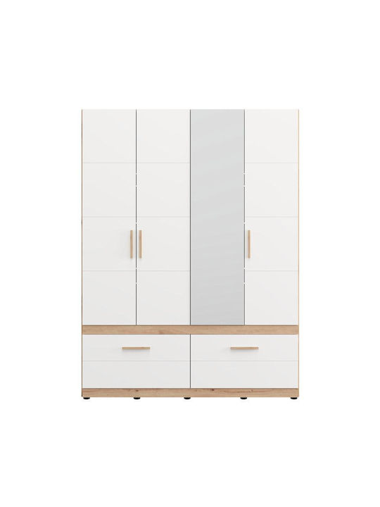 Four Door Wardrobe with Mirror 155x52x208cm