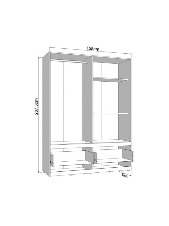 Four Door Wardrobe with Mirror 155x52x208cm
