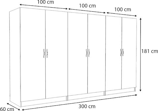 Victoria Εξάφυλλη Ντουλάπα Λευκό 300x60x181cm