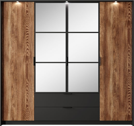 Milton Τετράφυλλη Ντουλάπα με Καθρέπτη 223x59x210cm