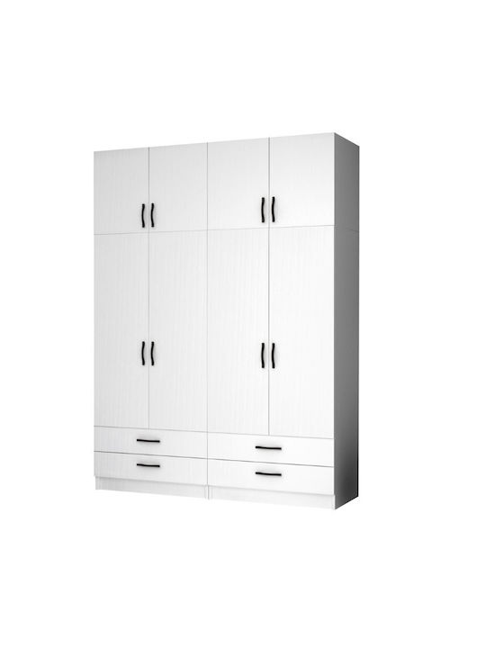 Ricardo Τετράφυλλη Ντουλάπα με Πατάρι Λευκό 160x51.8x240cm