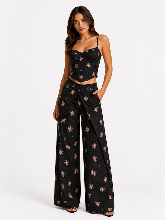 Damen Rosa Set mit Blumenhose