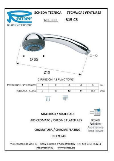 Remer 315C1X Handheld Showerhead with Filter