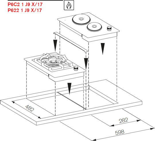 La Germania P63 1CV LAG X LPG Autonomous Liquid Gas & Electric Cooktop 61.5x51cm Silver