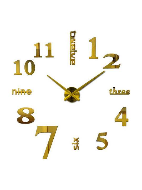 3D Wanduhren Aufkleber Kunststoff Gold Ø80cm