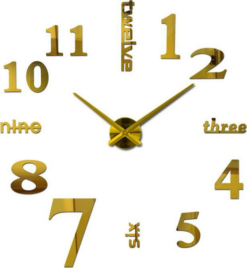 3D Wall Clock Sticker Plastic Gold Ø80cm