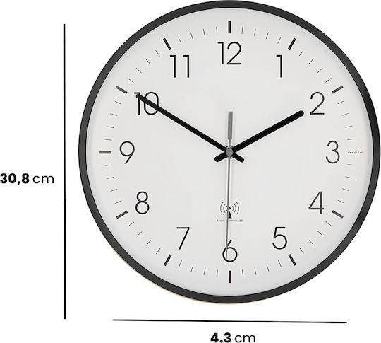 Nedis Leise Wanduhr Kunststoff Schwarz Ø30cm