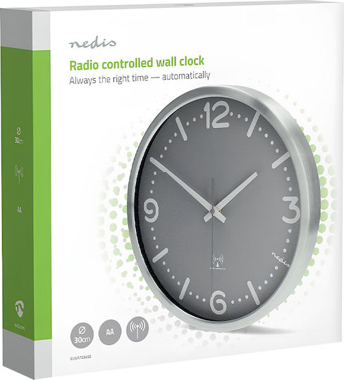 Nedis Silent Wall Clock Metallic Gray Ø30cm