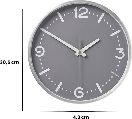 Nedis Silent Wall Clock Metallic Gray Ø30cm
