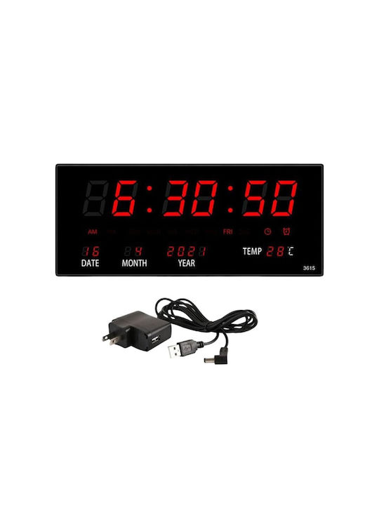 Digital Wall Clock Large LED Screen Black Red Time Day Temperature Date Alarm 3615