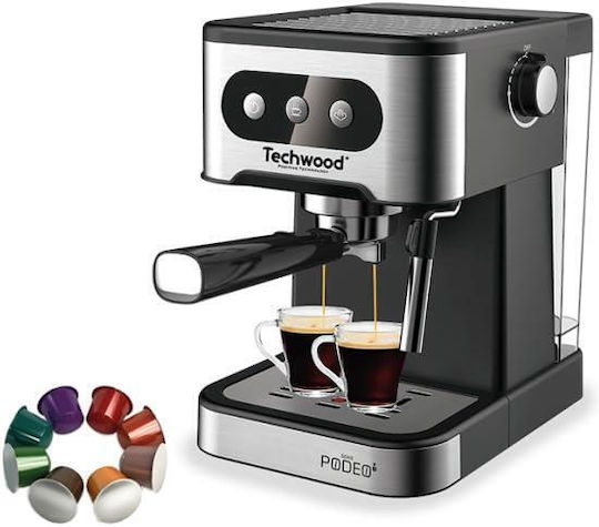 Techwood Μηχανή Espresso 1350W Πίεσης 20bar Ασημί TCA-156EXN