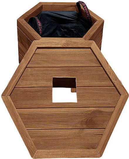 Sechseckiger Holz-Abfalleimer mit geschlossenen Ecken D52x40cm 60L - Tesias Holzprodukte