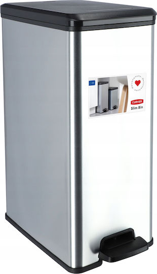 Curver Metallic Waste Bin with Pedal Silver 40L