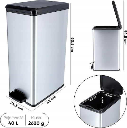 Curver Metallic Waste Bin with Pedal Silver 40L