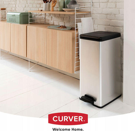 Curver Metallic Waste Bin with Pedal Silver 40L