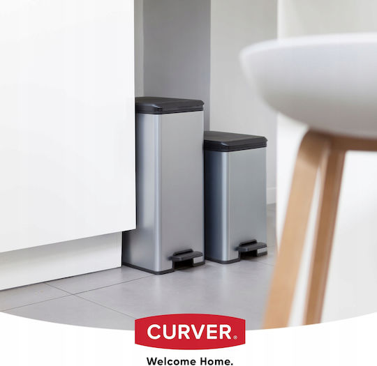 Curver Metallic Waste Bin with Pedal Silver 40L