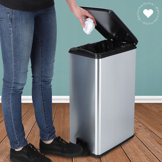 Curver Metallic Waste Bin with Pedal Silver 40L