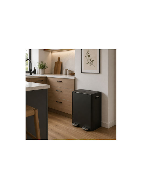 Excellent Houseware Metallic Waste Bin with Pedal Black 30lt