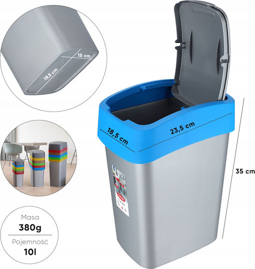 Curver Pacific Flip Plastic Waste Bin with Oscillating Lid Blue 10lt
