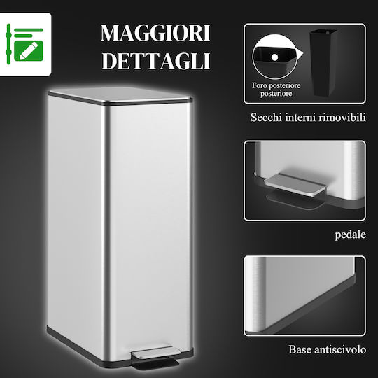 HomCom Coș De Gunoi Din Oțel Inoxidabil 20lt Argintiu